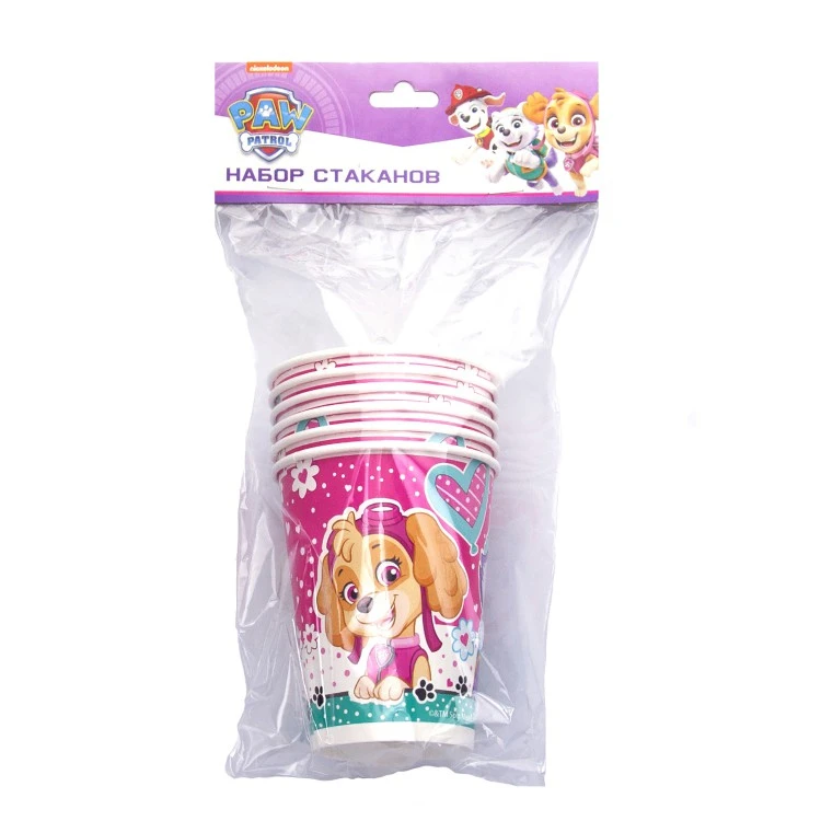 Щенячий патруль. Набор бумажных стаканов, 6 штук*250 мл. (для девочек)