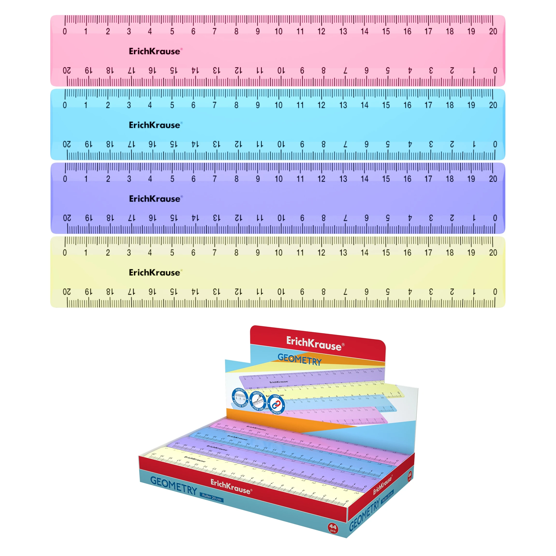 Линейка пластиковая Erich Krause Pastel, 20см, ассорти из 4 цветов, в Линейка пластиковая Erich Krause Pastel, 20см, ассорти из 4 цветов, в