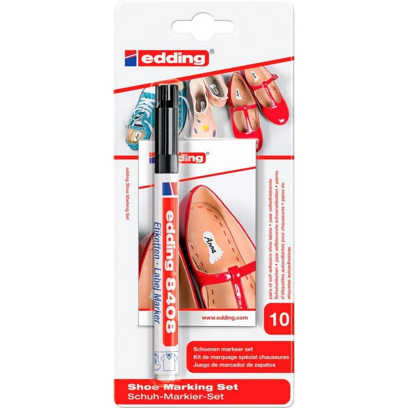 Набор для маркировки обуви Edding 8408: черный маркер, 10 этикеток. Блистер Набор для маркировки обуви Edding 8408: черный маркер, 10 этикеток. Блистер