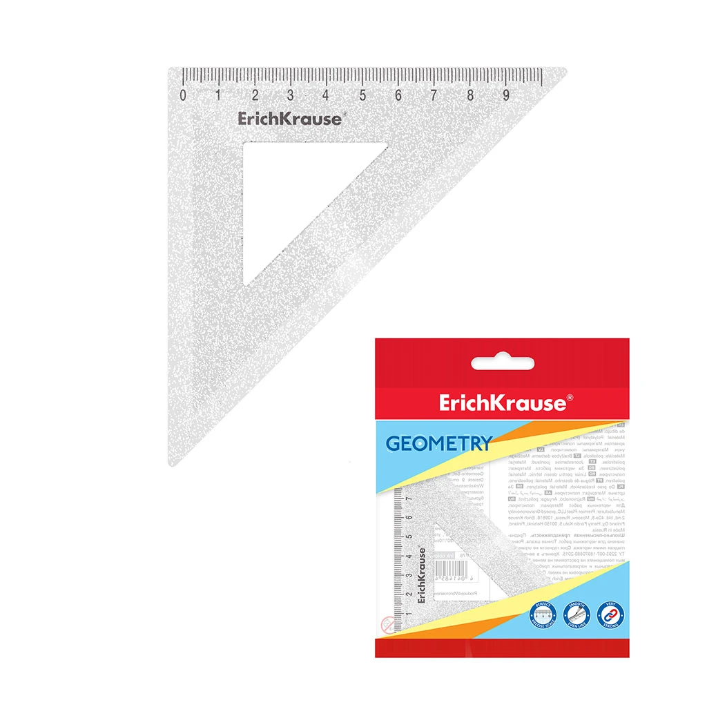 Угольник пластиковый Erich Krause Clear Glitter, 9см/45°, прозрачный с
