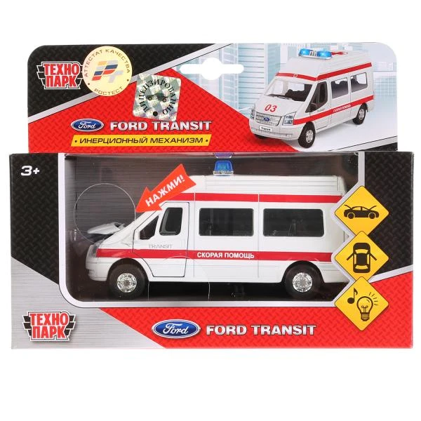 Машина металл свет-звук FORD transit 13 см, двери, багаж., инерция, Технопарк