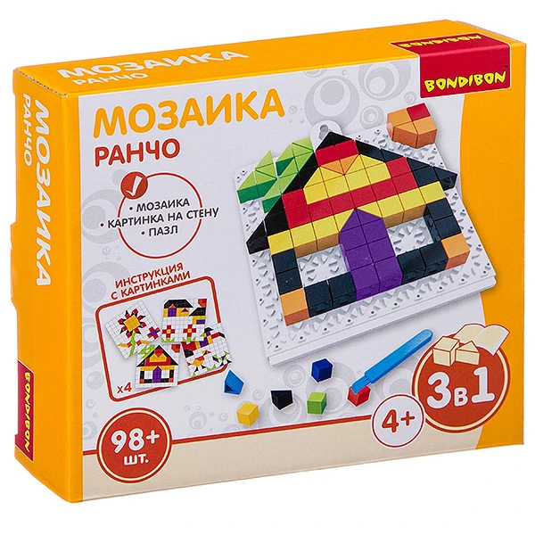 Логические, развивающие игры и игрушки Bondibon Мозаика «РАНЧО», 98 дет., BOX Логические, развивающие игры и игрушки Bondibon Мозаика «РАНЧО», 98 дет., BOX