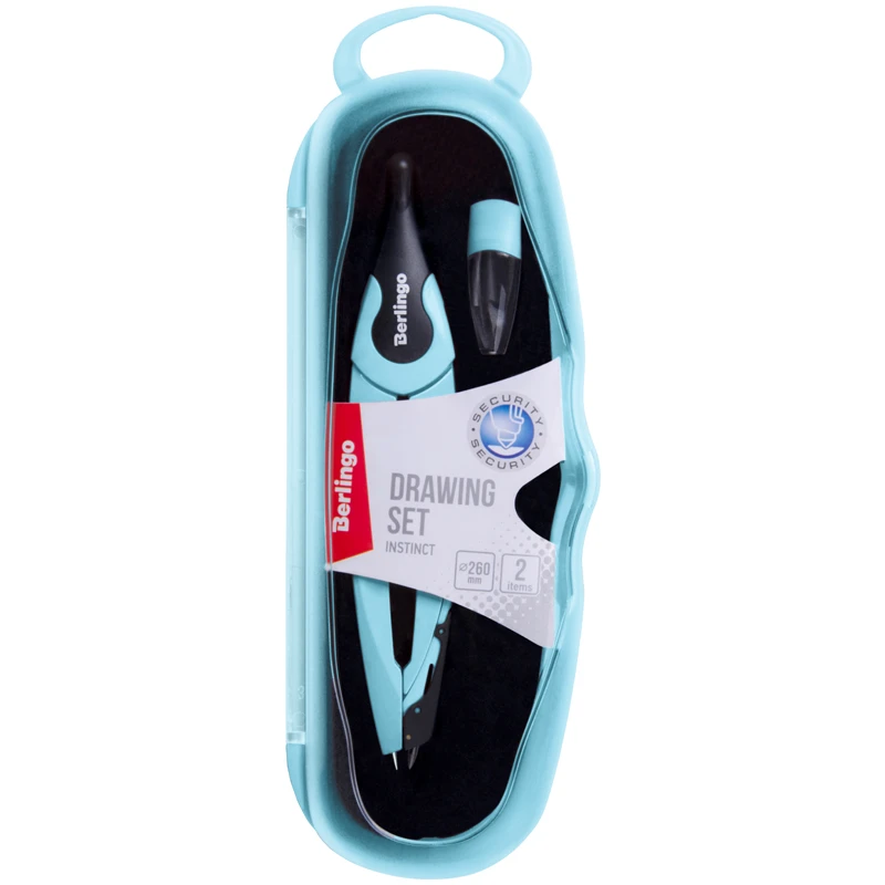 Готовальня Berlingo "Instinct", 2 предмета, циркуль 135мм, аквамарин,