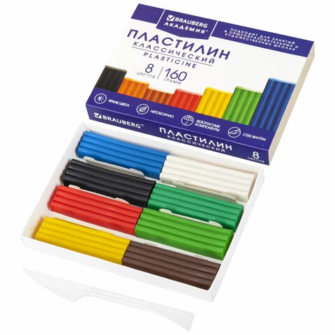 Пластилин классический BRAUBERG "АКАДЕМИЯ КЛАССИЧЕСКАЯ", 8 цветов, 160 Пластилин классический BRAUBERG "АКАДЕМИЯ КЛАССИЧЕСКАЯ", 8 цветов, 160