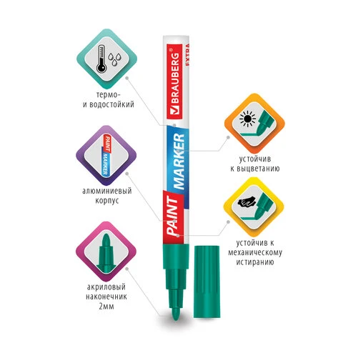 Маркер-краска лаковый EXTRA (paint marker) 2 мм, ЗЕЛЕНЫЙ, УЛУЧШЕННАЯ Маркер-краска лаковый EXTRA (paint marker) 2 мм, ЗЕЛЕНЫЙ, УЛУЧШЕННАЯ