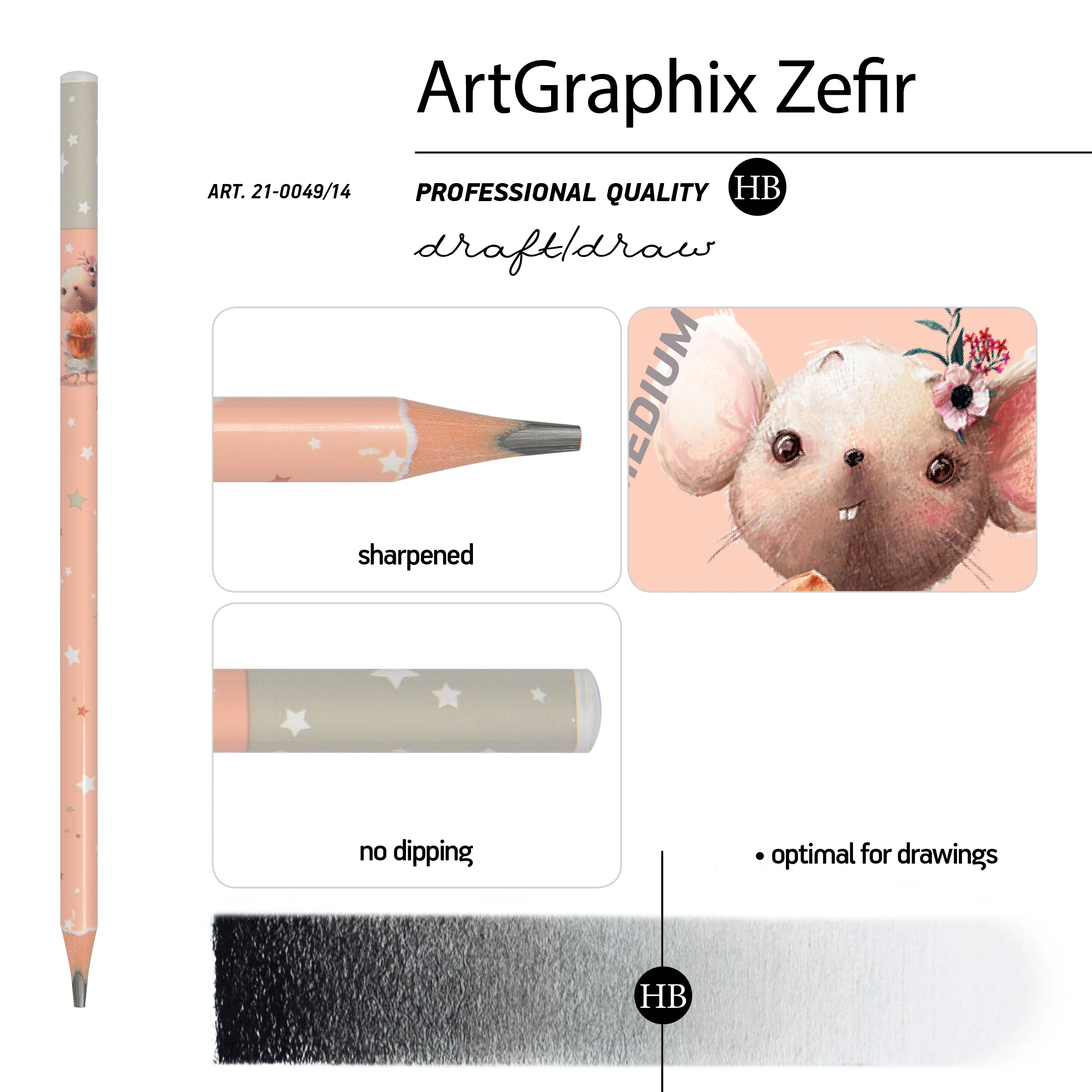 КАРАНДАШ ЧЕРНОГРАФИТОВЫЙ "ArtGraphix. Zefir. Forest Dream. Мышка с КАРАНДАШ ЧЕРНОГРАФИТОВЫЙ "ArtGraphix. Zefir. Forest Dream. Мышка с
