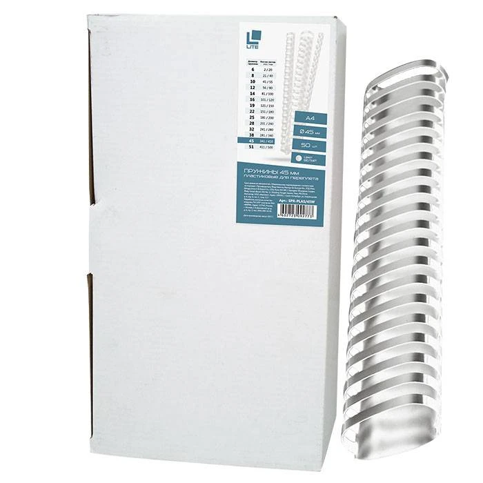 Пружина для переплета LITE 45 мм белый пластик А4 50 шт №SPR-PLAS/45W Пружина для переплета LITE 45 мм белый пластик А4 50 шт №SPR-PLAS/45W