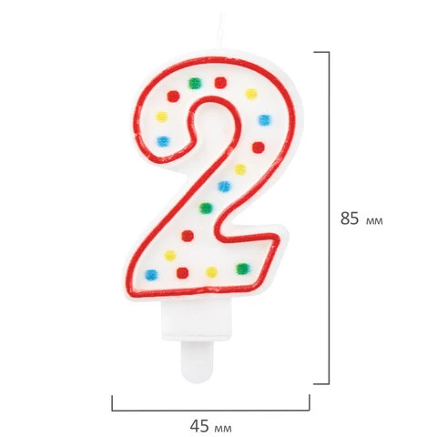 Свеча-цифра для торта "2" ДВУСТОРОННЯЯ с конфетти, 8,5 см, ЗОЛОТАЯ