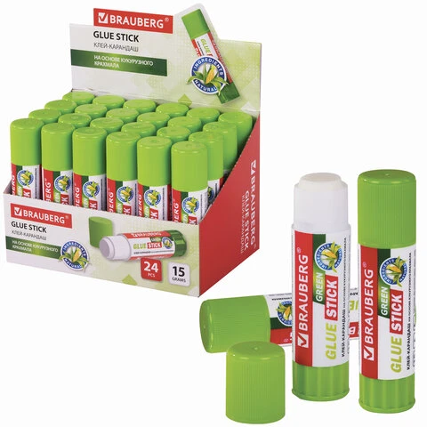 Клей-карандаш на натуральной основе BRAUBERG GREEN, 15 г, 270437 Клей-карандаш на натуральной основе BRAUBERG GREEN, 15 г, 270437