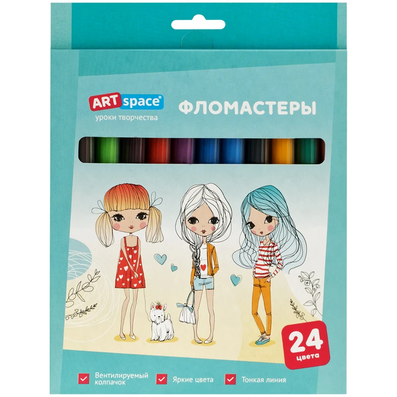 Фломастеры ArtSpace "Модницы", 24 цвета, смываемые, картон, европодвес