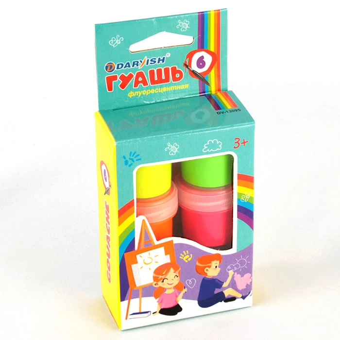 Гуашь 6 цветов флуоресцентная 60мл., картонная упаковка (набор)