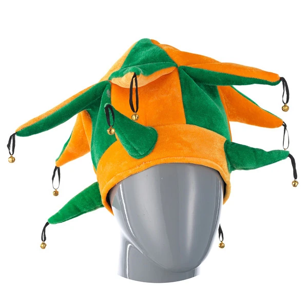 Колпак шутовской жёлт.-оранж.-зел.с шипами и бубенцами