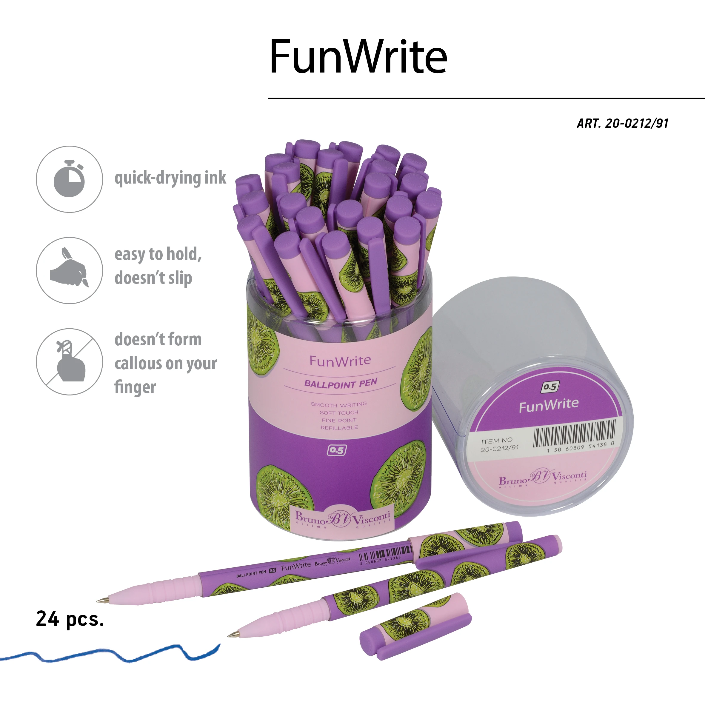 РУЧКА "FunWrite. Fresh & fruity. Киви" ШАРИКОВАЯ 0.5 ММ, СИНЯЯ РУЧКА "FunWrite. Fresh & fruity. Киви" ШАРИКОВАЯ 0.5 ММ, СИНЯЯ