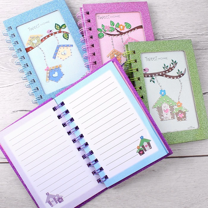 Блокнот 14,5*9,8см 60 листов на спирали "скворечники" со стразами