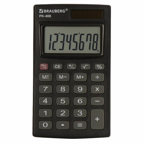 Калькулятор карманный BRAUBERG PK-408-BK (97x56 мм), 8 разрядов, двойное Калькулятор карманный BRAUBERG PK-408-BK (97x56 мм), 8 разрядов, двойное