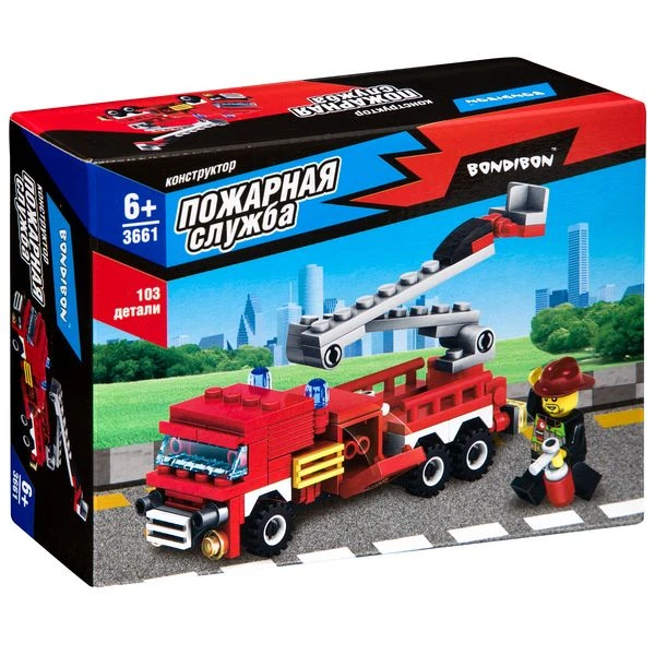 Конструктор Bondibon, Пожарная Служба, Пожарная машина, 103 дет., BOX Конструктор Bondibon, Пожарная Служба, Пожарная машина, 103 дет., BOX