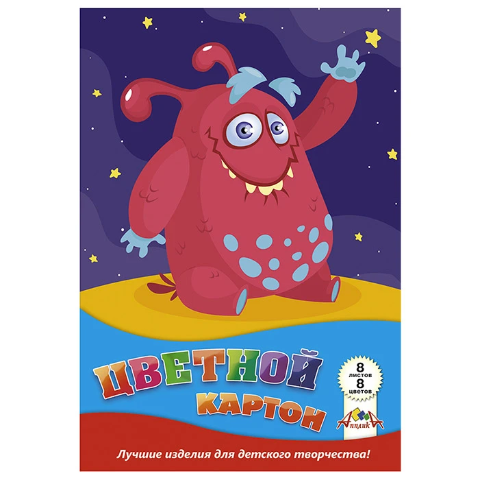 Картон цветной А4 8л 8цв "Привет из космоса" в папке