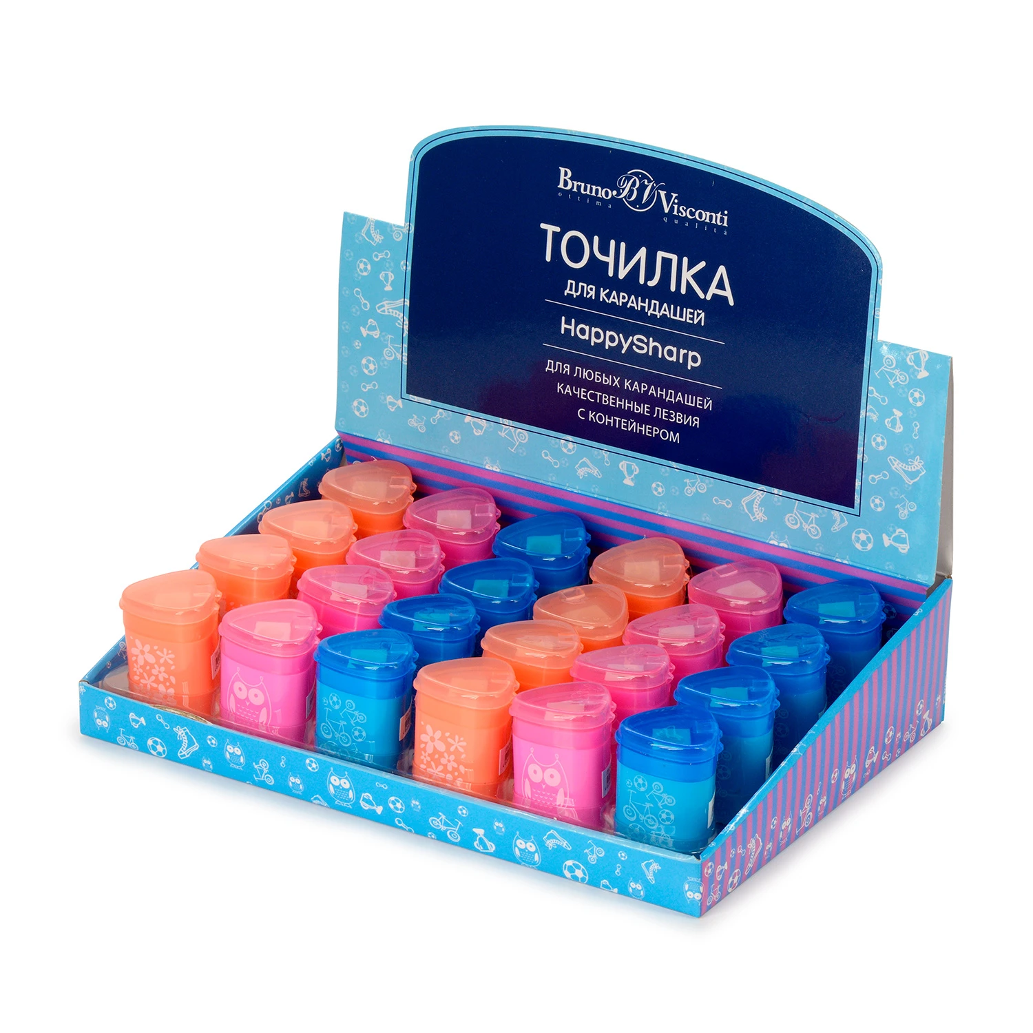 ТОЧИЛКА С КОНТЕЙНЕРОМ, 1 ОТВЕРСТИЕ "HAPPYSHARP" (3 цвета)