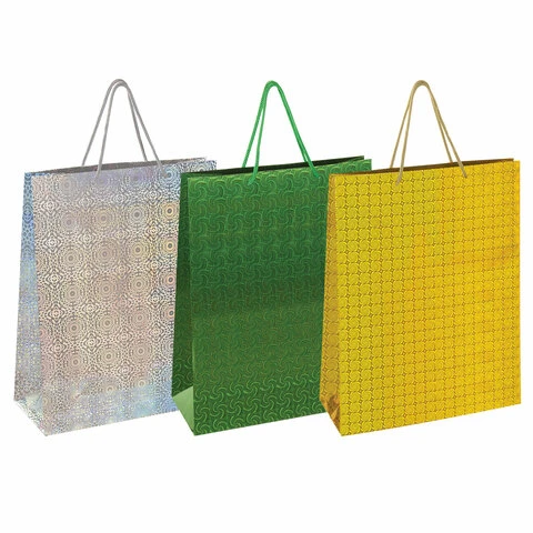 Пакет подарочный 33x12,7x44,7 см, ЗОЛОТАЯ СКАЗКА голография, ассорти 3 цвета,