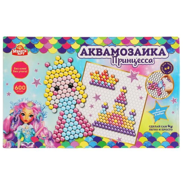 Набор для детского творчества аквамозаика 600 бусин, принцесса MultiArt