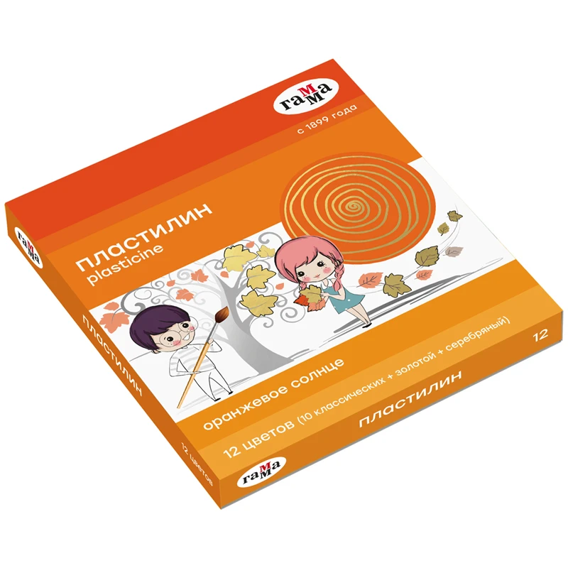 Пластилин Гамма "Оранжевое солнце", 12 цв. (10 классич., золотой, Пластилин Гамма "Оранжевое солнце", 12 цв. (10 классич., золотой,