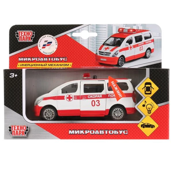 Машина металл свет-звук СКОРАЯ ПОМОЩЬ, 12,5 см, двери, багаж., инерция,