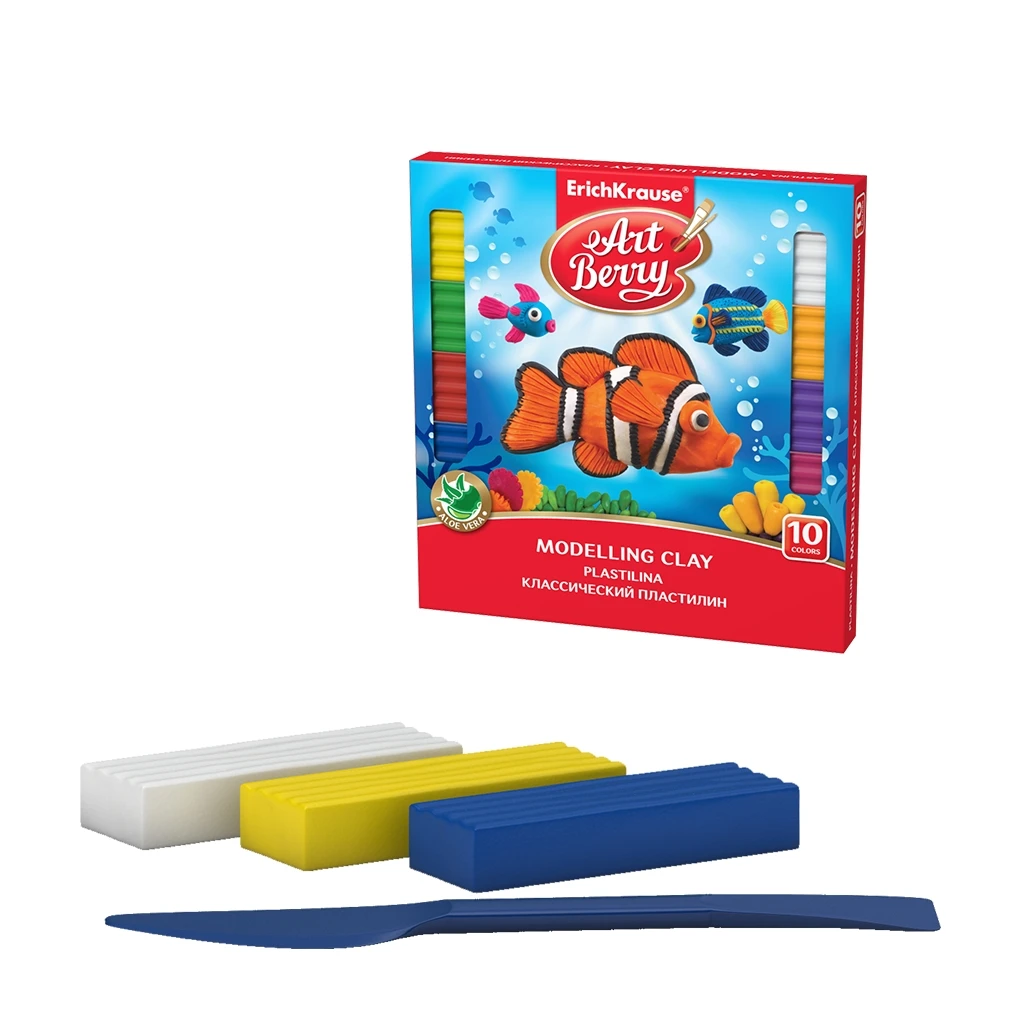 Классический пластилин ArtBerry® с Алоэ Вера 10 цветов со стеком, 180г Классический пластилин ArtBerry® с Алоэ Вера 10 цветов со стеком, 180г