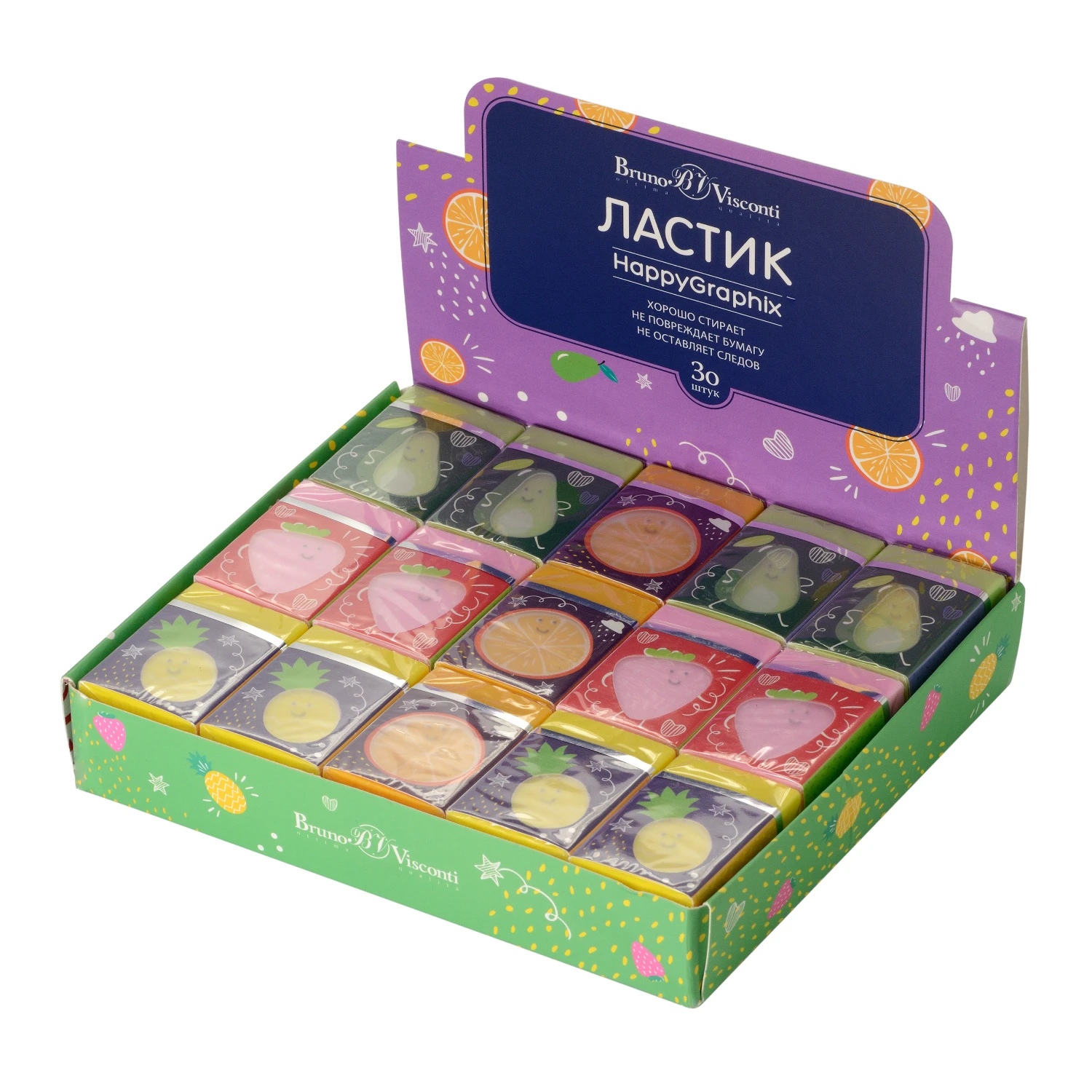 ЛАСТИК "HappyGraphix. Фруктовая семейка", 4 цвета ЛАСТИК "HappyGraphix. Фруктовая семейка", 4 цвета