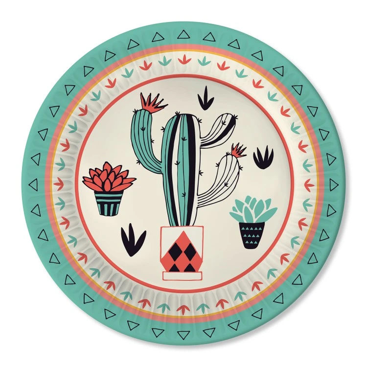 Набор бумажных тарелок Кактус-2, 6 штук d=230 мм.
