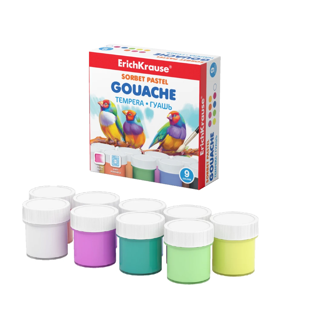 Гуашь ErichKrause® Sorbet Pastel 9 цветов по 20мл Гуашь ErichKrause® Sorbet Pastel 9 цветов по 20мл