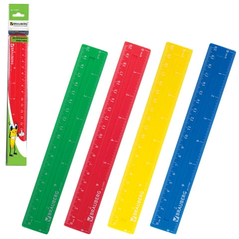 Линейка пластиковая 20 см, BRAUBERG "Crystal Vivid", непрозрачная,