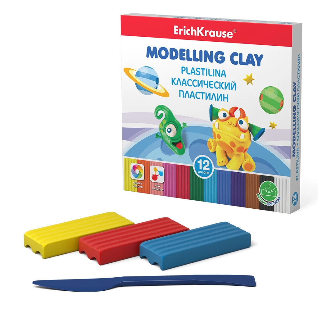 Классический пластилин Erich Krause Monsters 12 цветов со стеком, 180г. Классический пластилин Erich Krause Monsters 12 цветов со стеком, 180г.