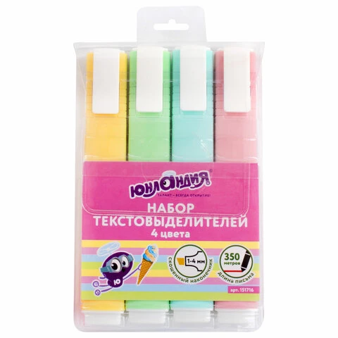 Набор текстовыделителей ЮНЛАНДИЯ 4 шт., АССОРТИ, "COLORSTAR PASTEL",