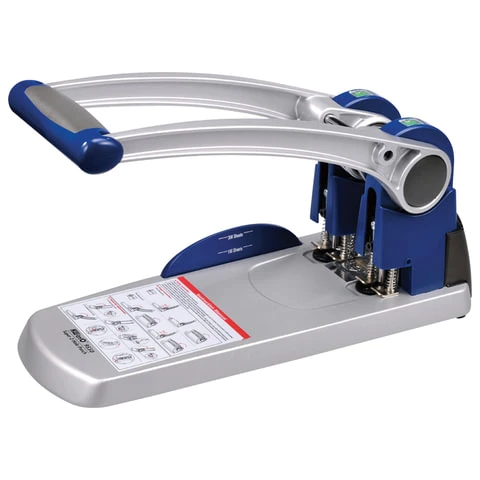 Дырокол металлический СУПЕРМОЩНЫЙ KW-trio, до 300 листов, серебристый с синими