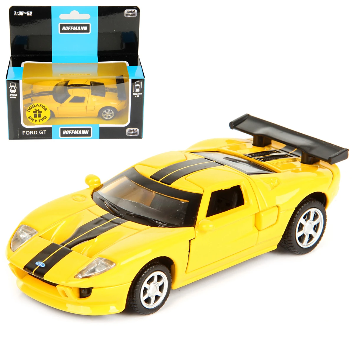 Машина металлическая 1:40 Ford GT. Дв.Откр., цв.желт., инерция.