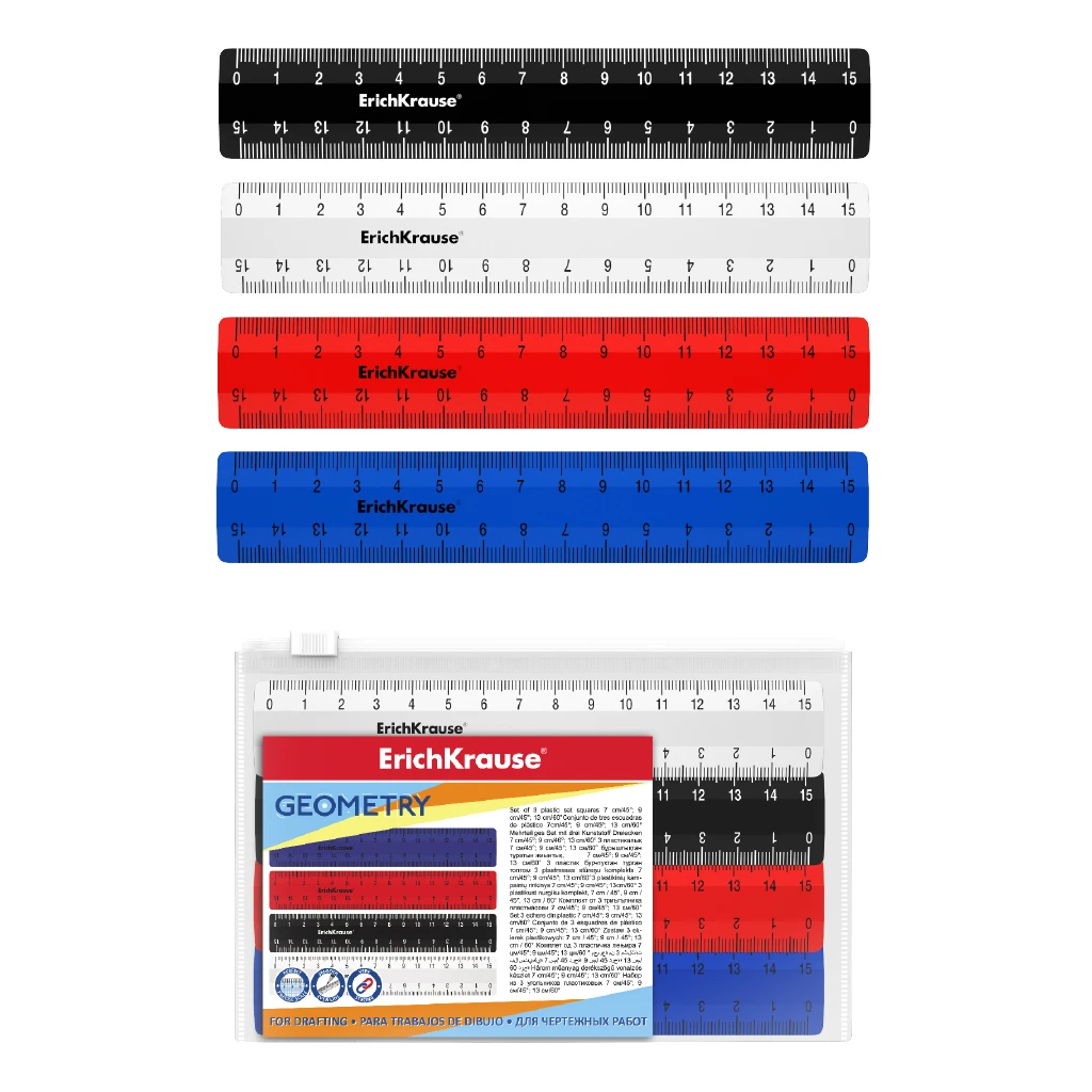 Набор из 4 пластиковых линеек ErichKrause® Classic, 15см, ассорти из 4 цветов, в