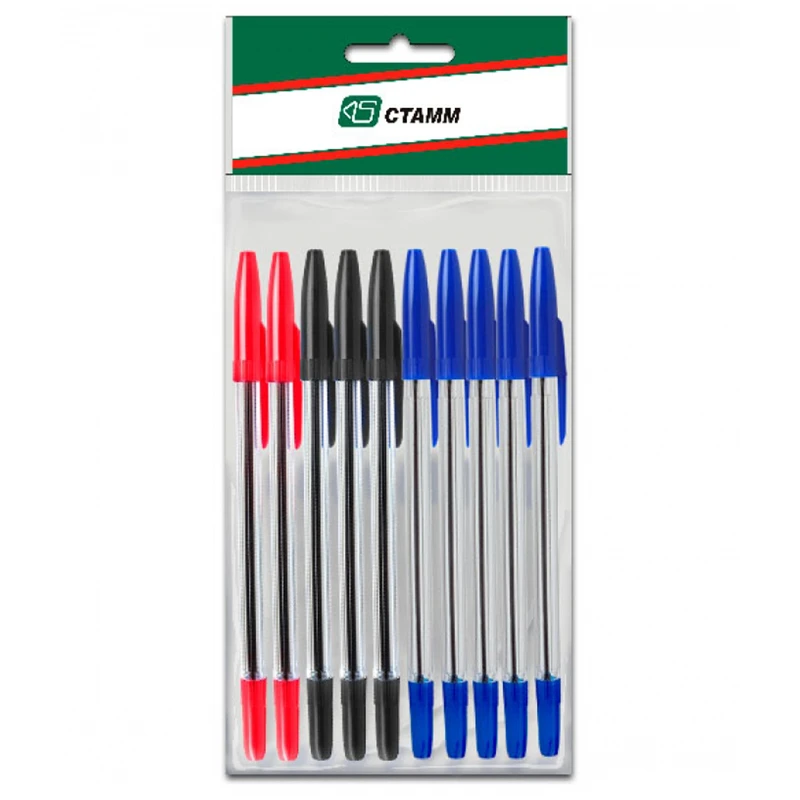 Набор шариковых ручек Стамм "511", 10шт., 3цв., 1,0мм, европодвес