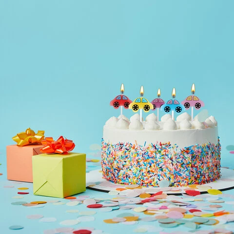 Свечи фигурные для торта на шпажках "Машинки", 5 шт., 2х3 см, ЗОЛОТАЯ