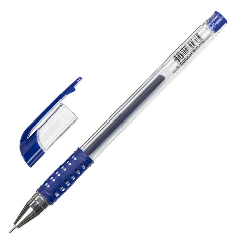 Ручка гелевая с грипом STAFF Basic Needle, СИНЯЯ, игольчатый узел 0,5 мм, линия