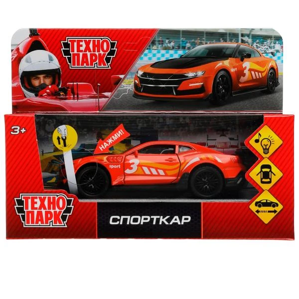 Машина металл свет-звук СПОРТКАР 12 см, двер. багаж., инерц., Технопарк