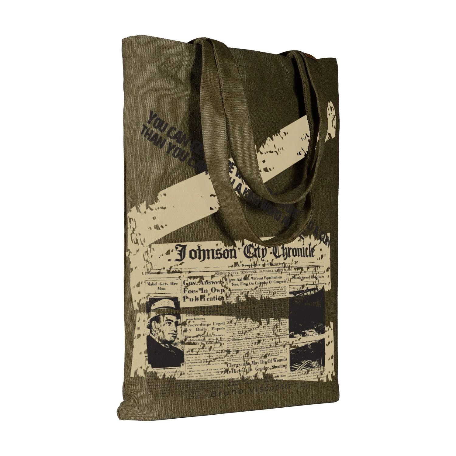 СУМКА-ШОППЕР С КАРМАНОМ, ЦВЕТ ХАКИ "ГАЗЕТНЫЕ ХРОНИКИ" 35x47 cm СУМКА-ШОППЕР С КАРМАНОМ, ЦВЕТ ХАКИ "ГАЗЕТНЫЕ ХРОНИКИ" 35x47 cm