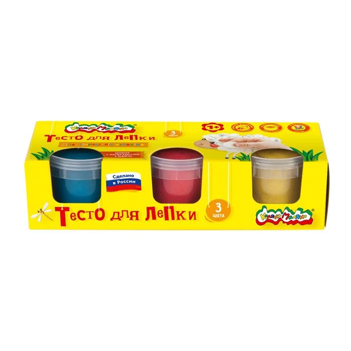 Тесто для лепки Каляка-Маляка, 3 цвета (красный, желтый, синий) по 90 гр в