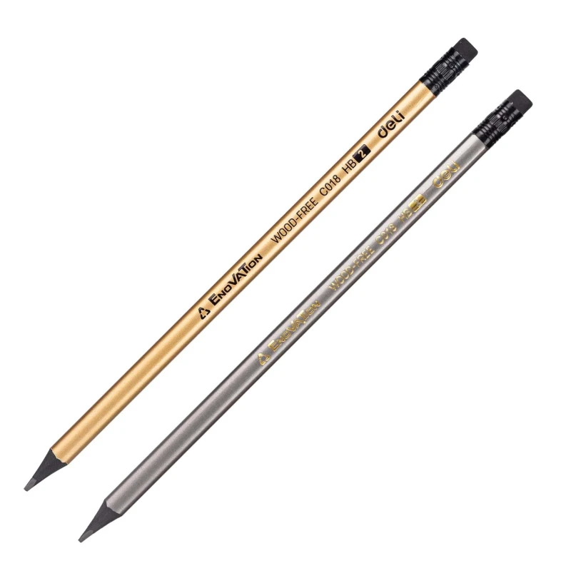 Карандаш чернографитный Deli HB трехгранный с ластиком, цвет корпуса в