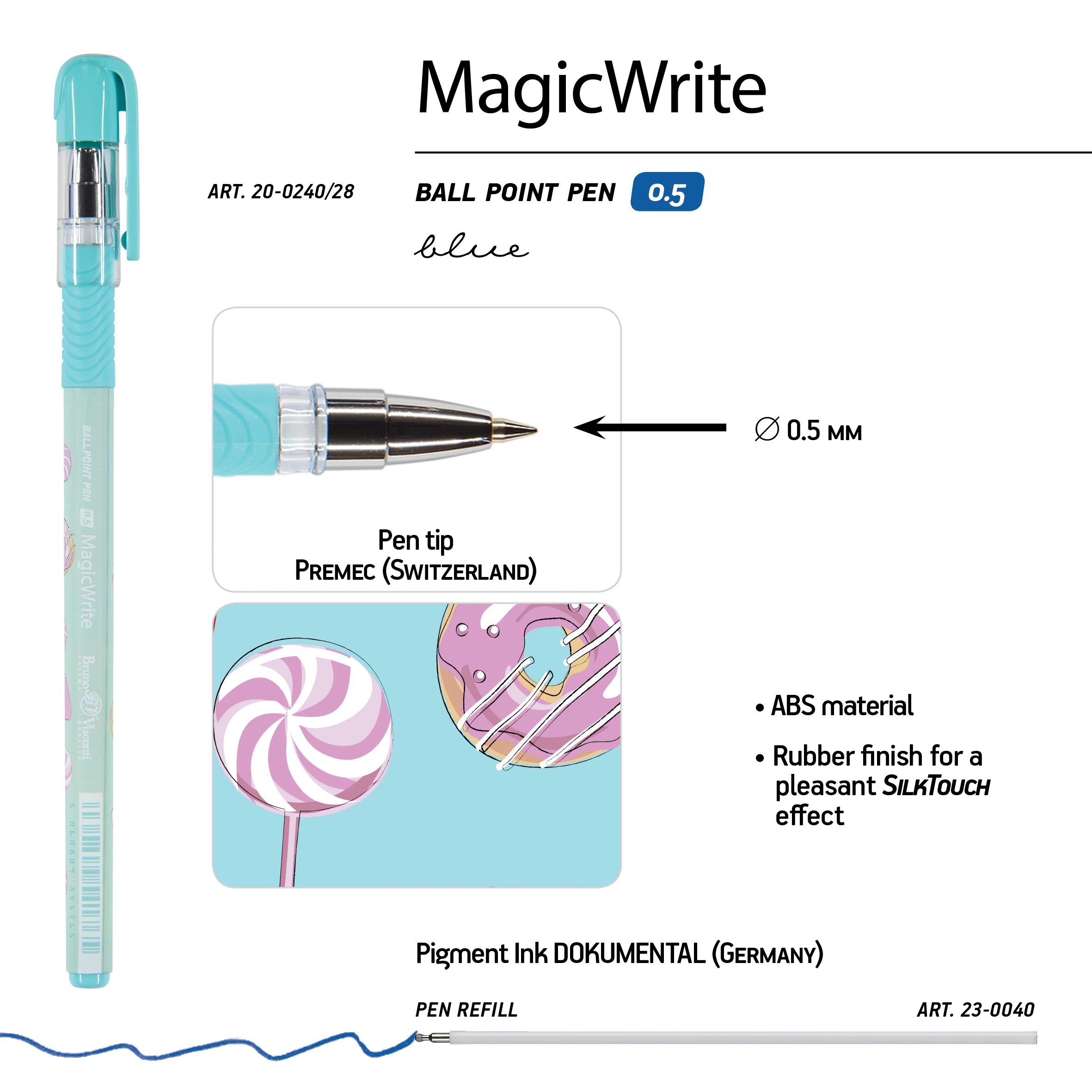 РУЧКА "MagicWrite. Сладкое настроение. Леденцы" ШАРИКОВАЯ, 0.5 ММ, РУЧКА "MagicWrite. Сладкое настроение. Леденцы" ШАРИКОВАЯ, 0.5 ММ,