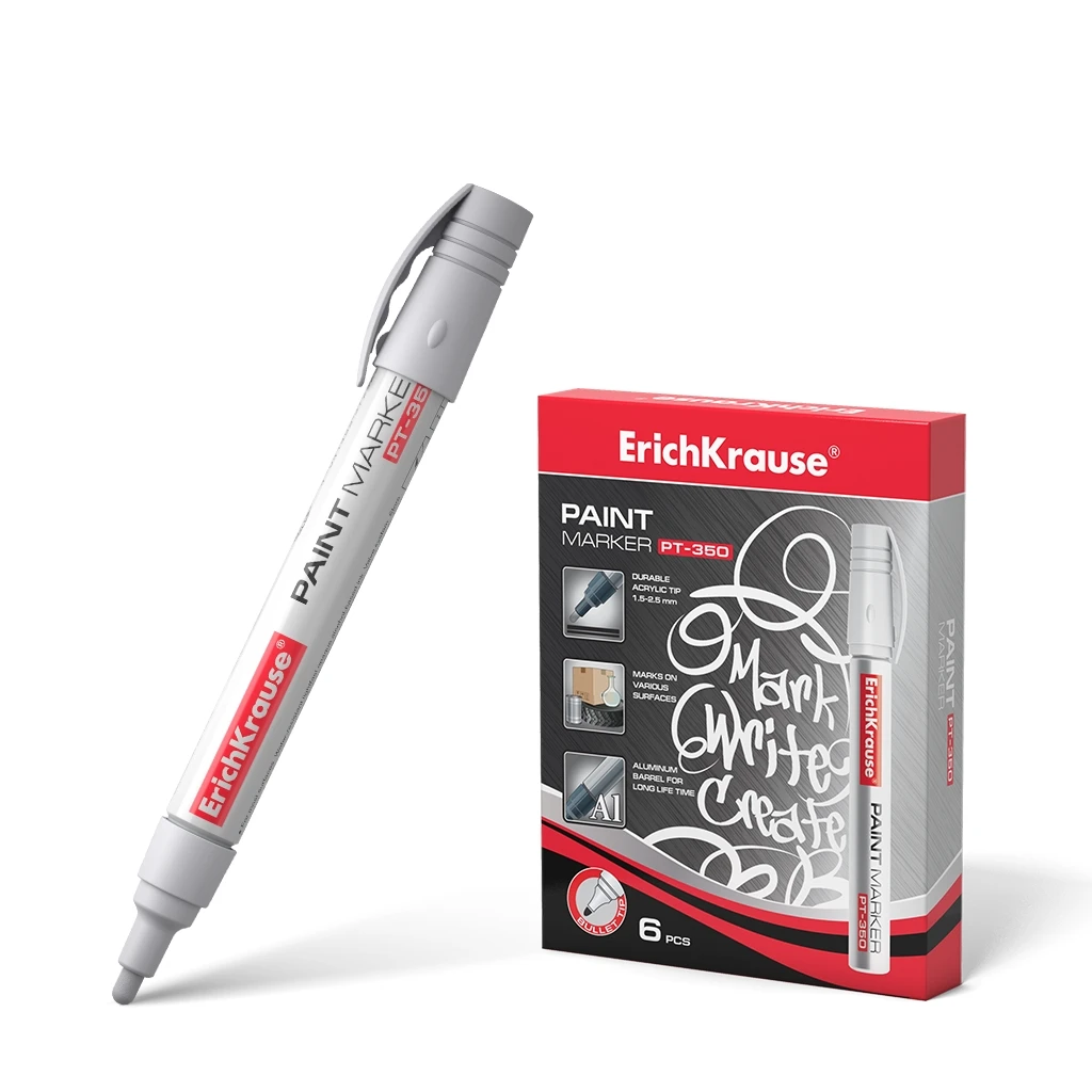 Маркер-краска Erich Krause® PT-350, цвет чернил белый (коробка 6 шт.)