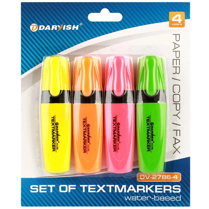 Набор Текстмаркеров 4шт/уп "Darvish" на водной основе с европодвесом Набор Текстмаркеров 4шт/уп "Darvish" на водной основе с европодвесом