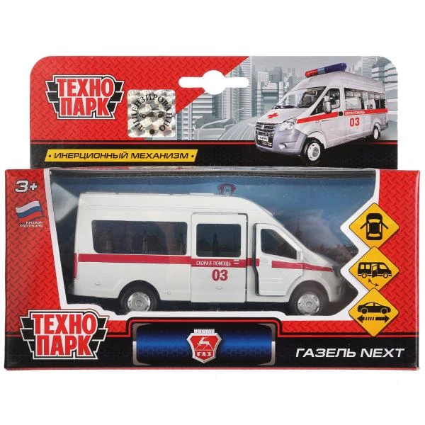 Машина металлическая ГАЗЕЛЬ NEXT СКОРАЯ, 12 см, двери, инерц., кор. Технопарк