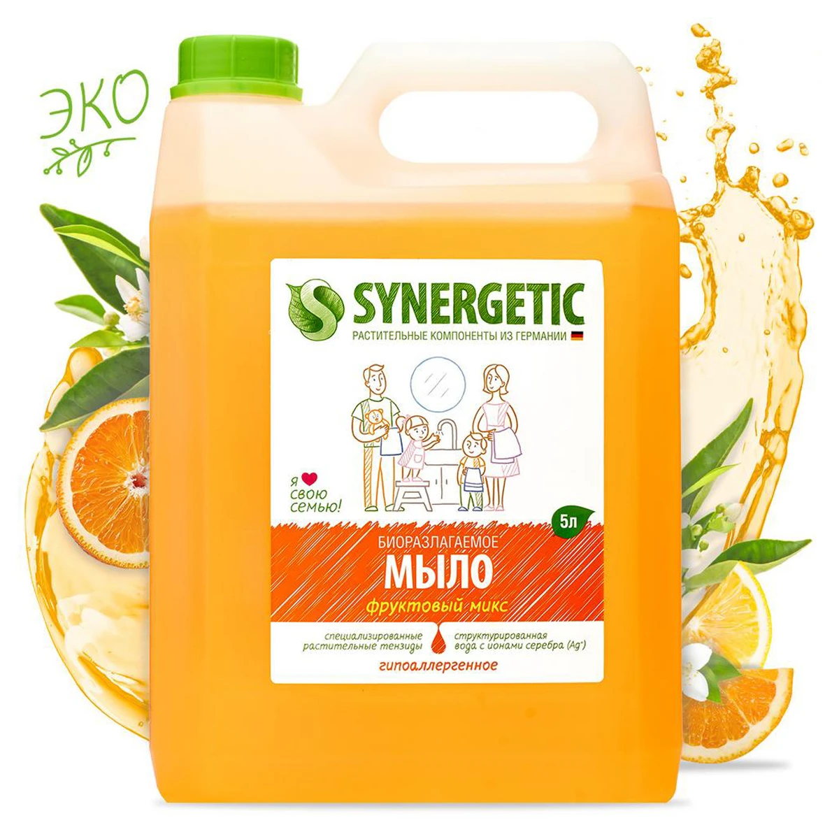 Мыло жидкое Synergetic "Фруктовый микс", канистра, 5л Мыло жидкое Synergetic "Фруктовый микс", канистра, 5л