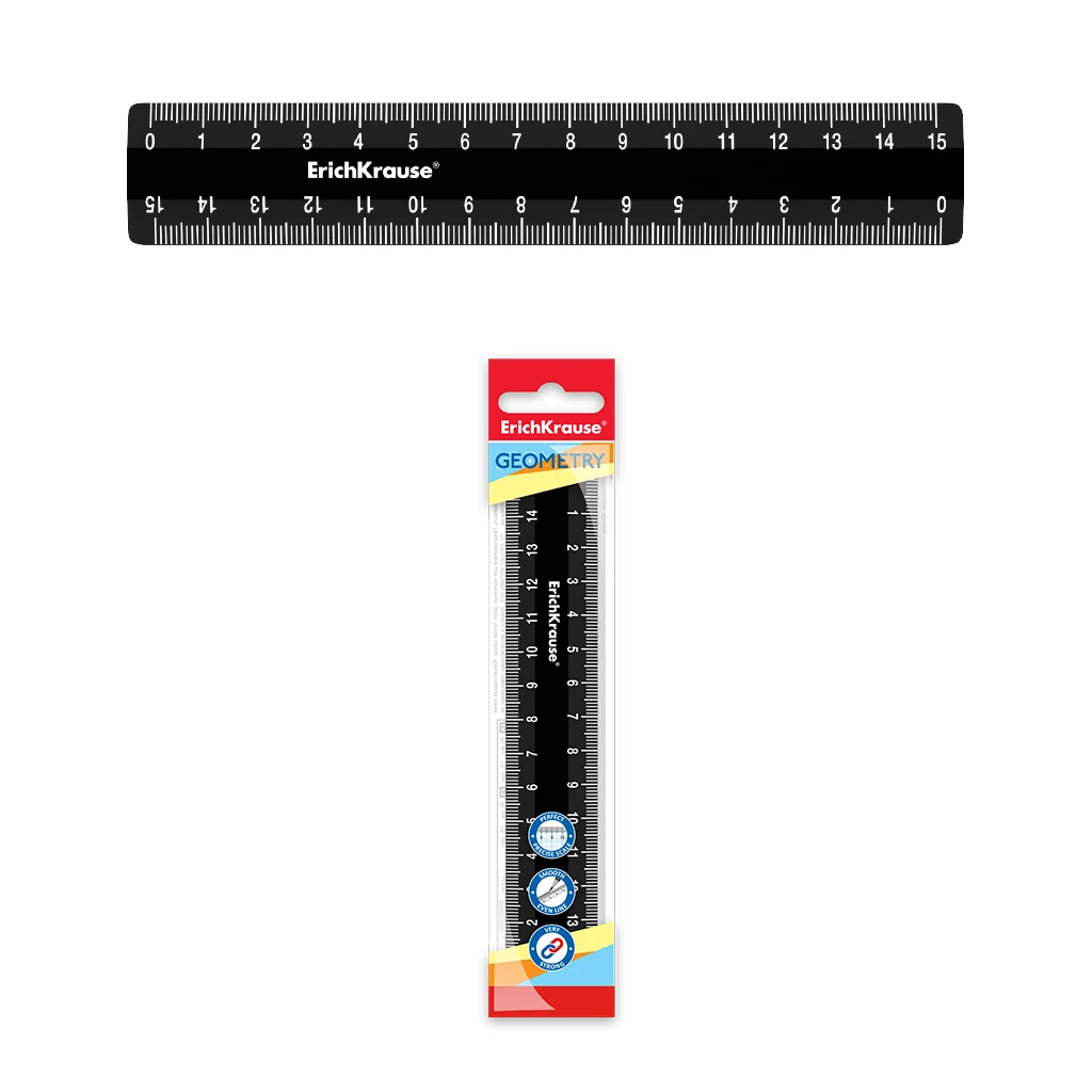 Линейка пластиковая ErichKrause® Classic, 15см, черный, во флоупаке