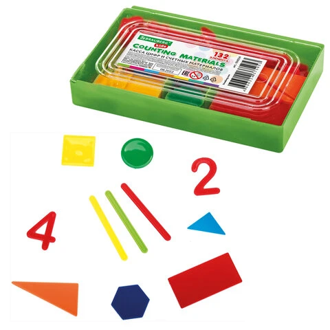 Касса цифр и счетных материалов 132 элемента, пенал в термоусадке, BRAUBERG